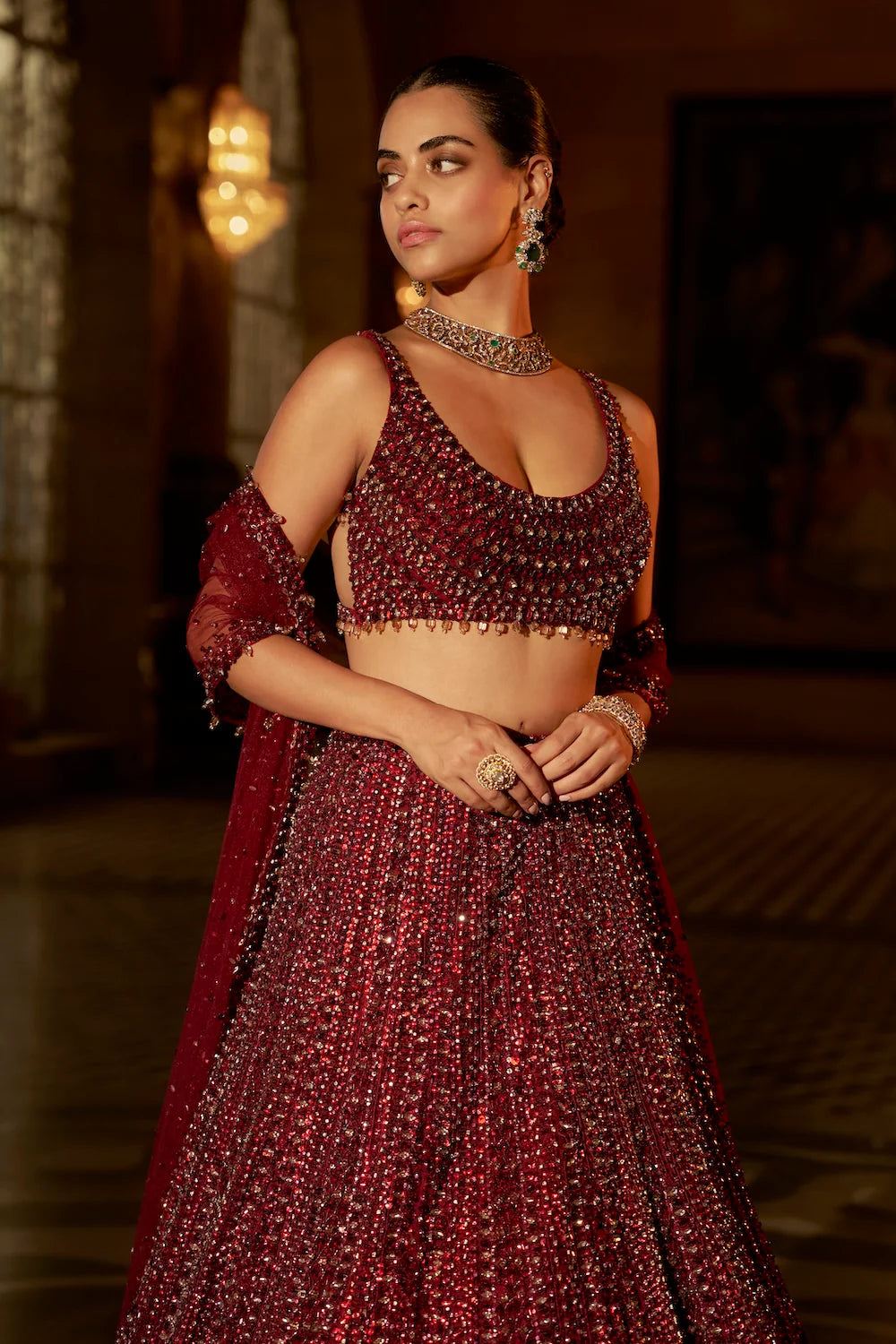 Maroon Sequin Lehenga Set