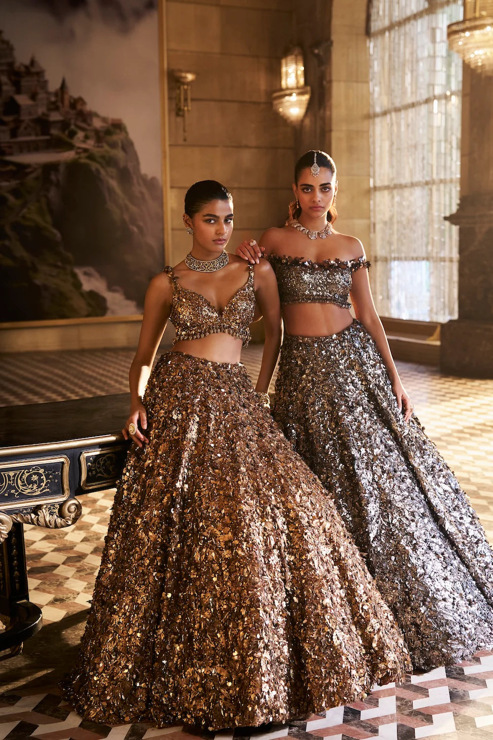 Metallic Gold 3D Lehenga Set