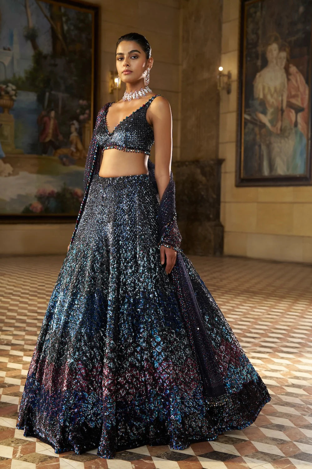 Multi - Coloured Sequin Lehenga Set