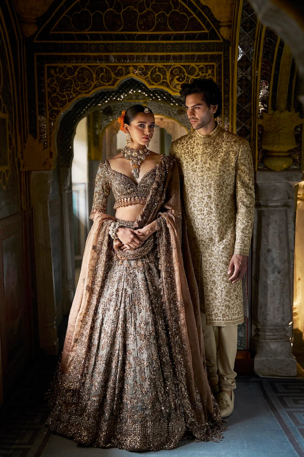 Beige Zardosi Sherwani Set