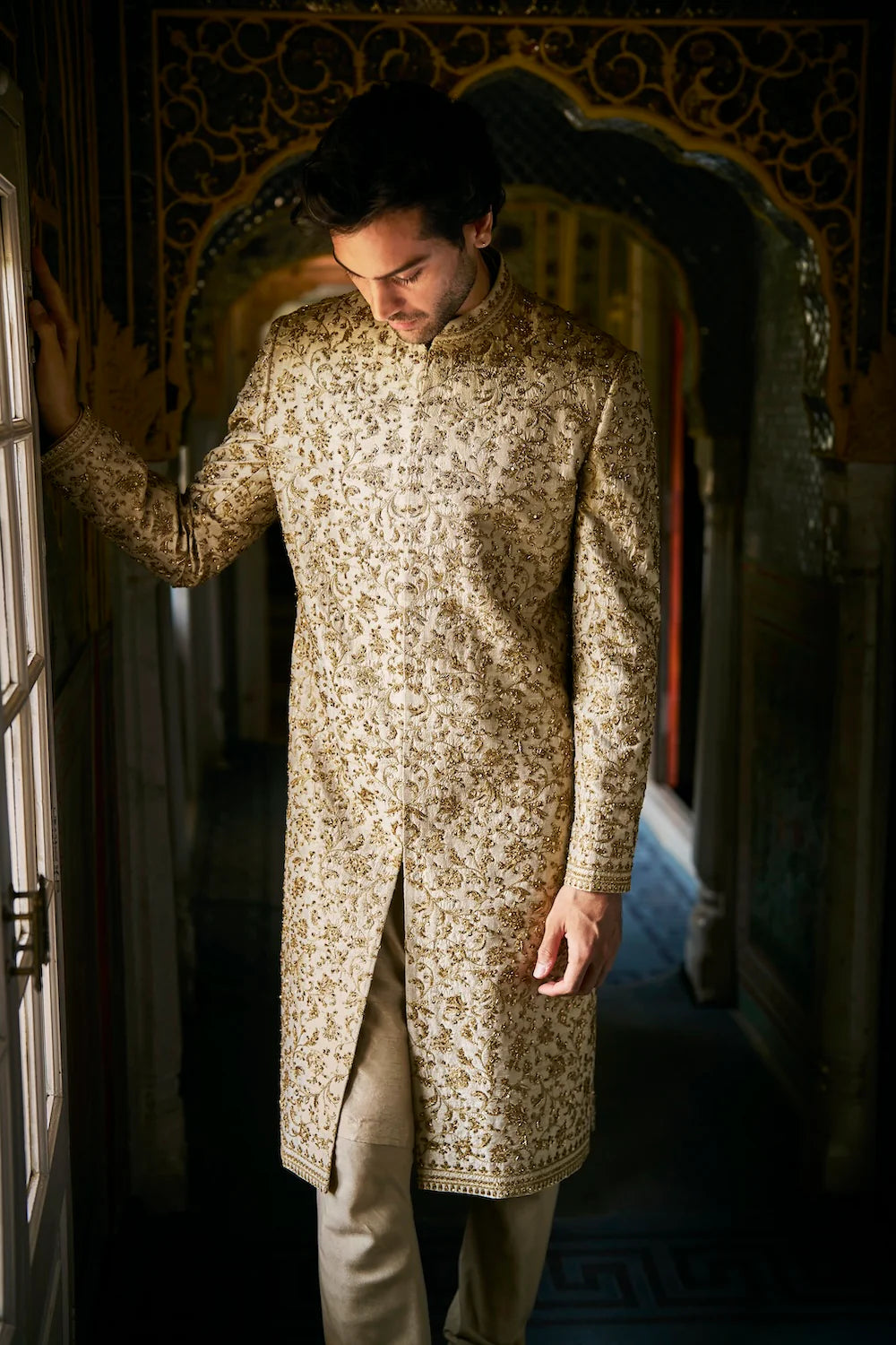 Beige Zardosi Sherwani Set