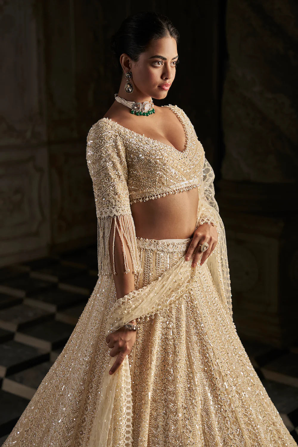 Cream Pearl Lehenga Set