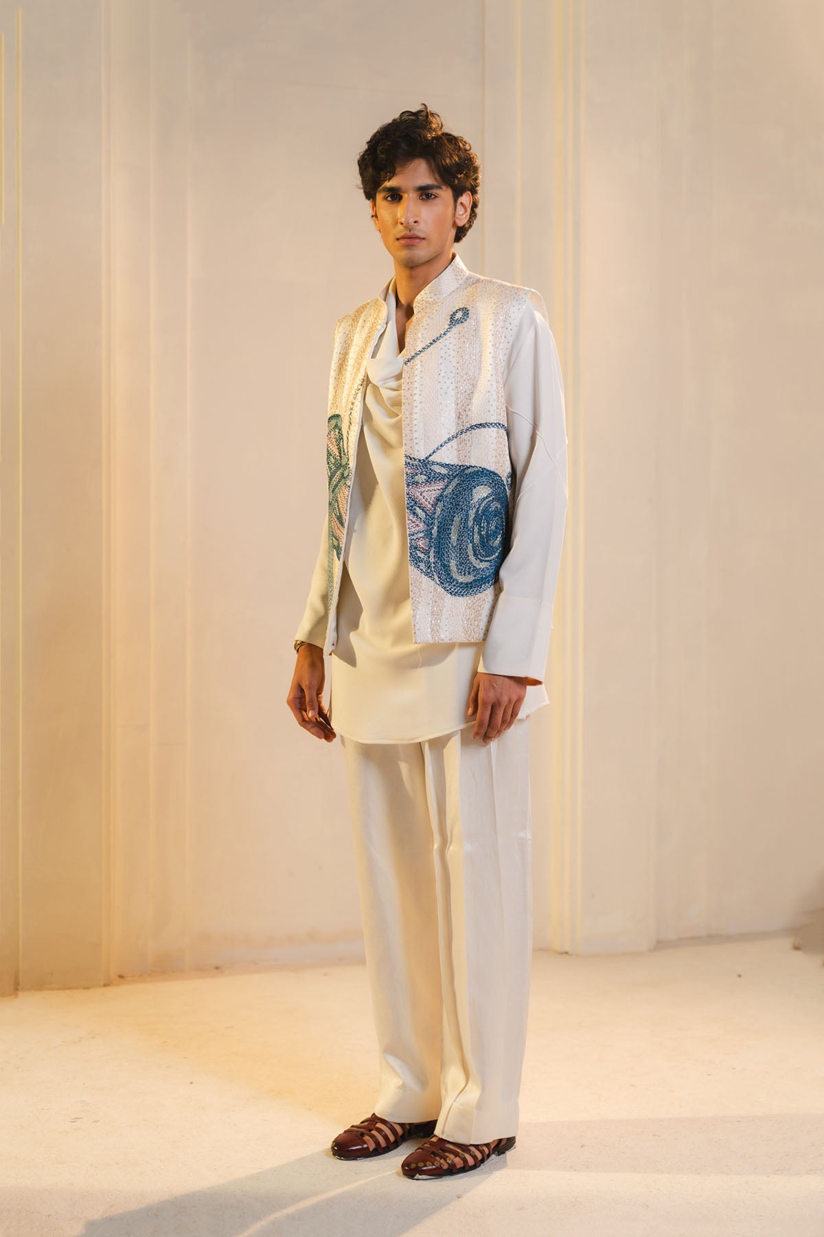 Ivory Hand Embroidered Nehru Jacket Set