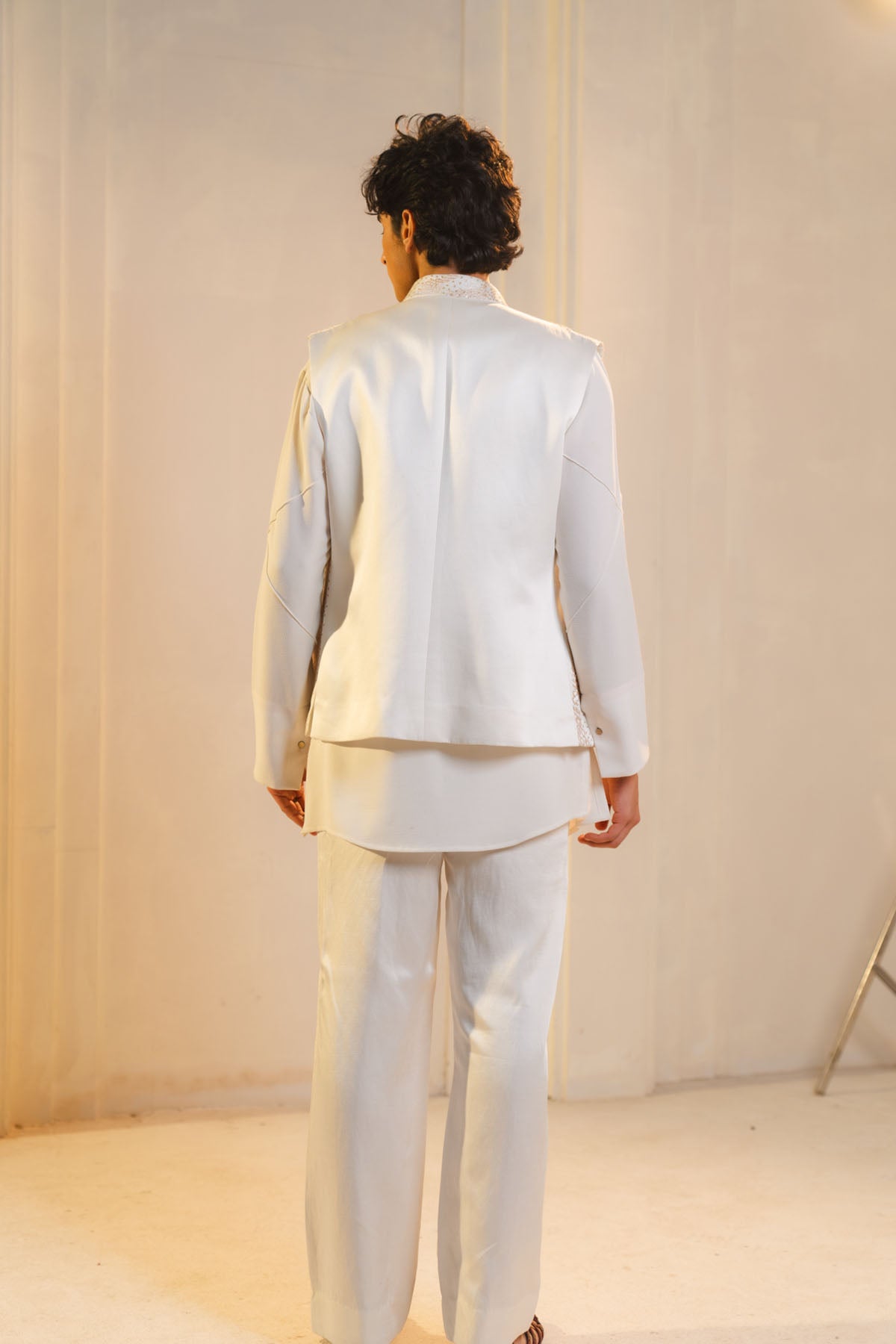 Ivory Hand Embroidered Nehru Jacket Set