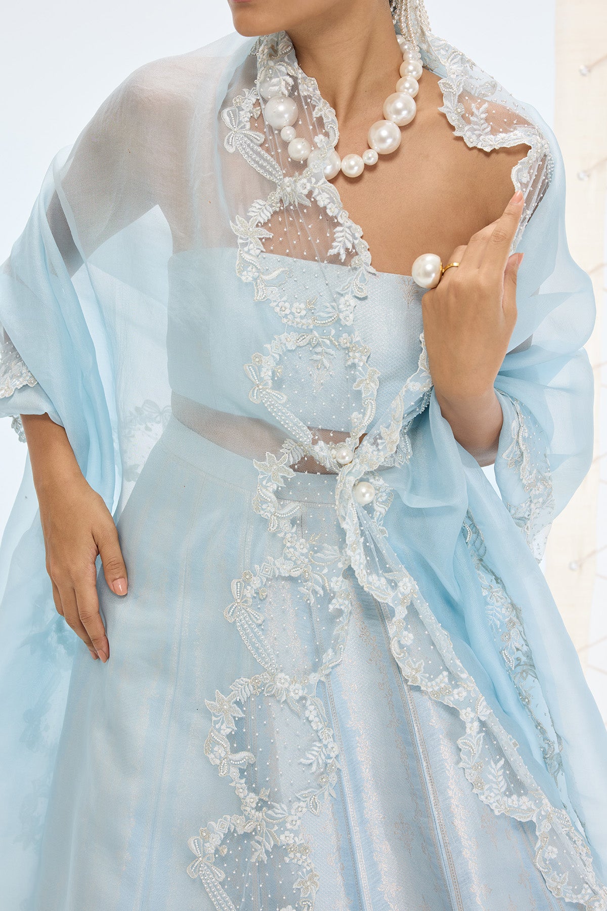 The Liza Lehenga Set in Aqua Green