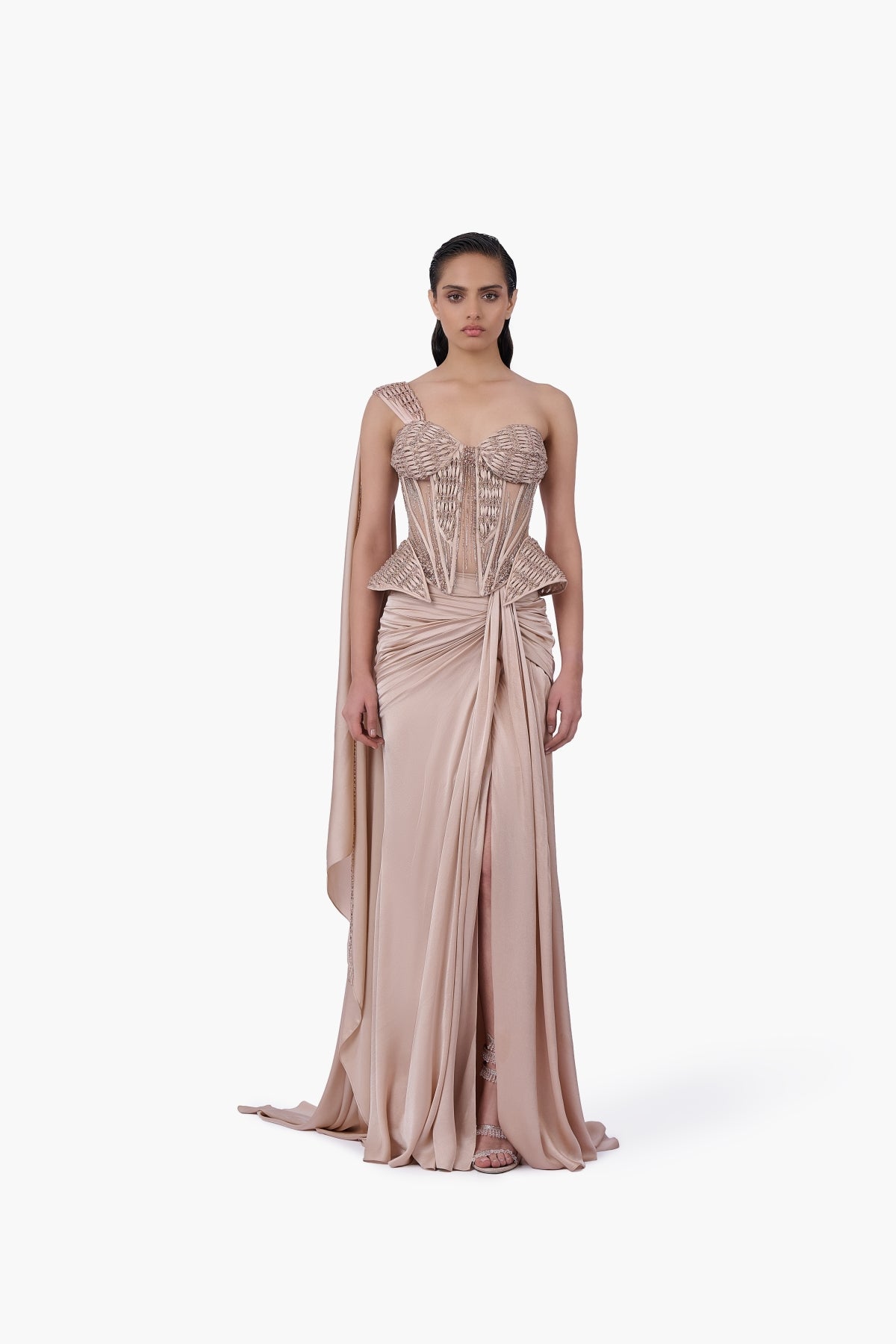 Woven Bodice Crystal-Draped Saree