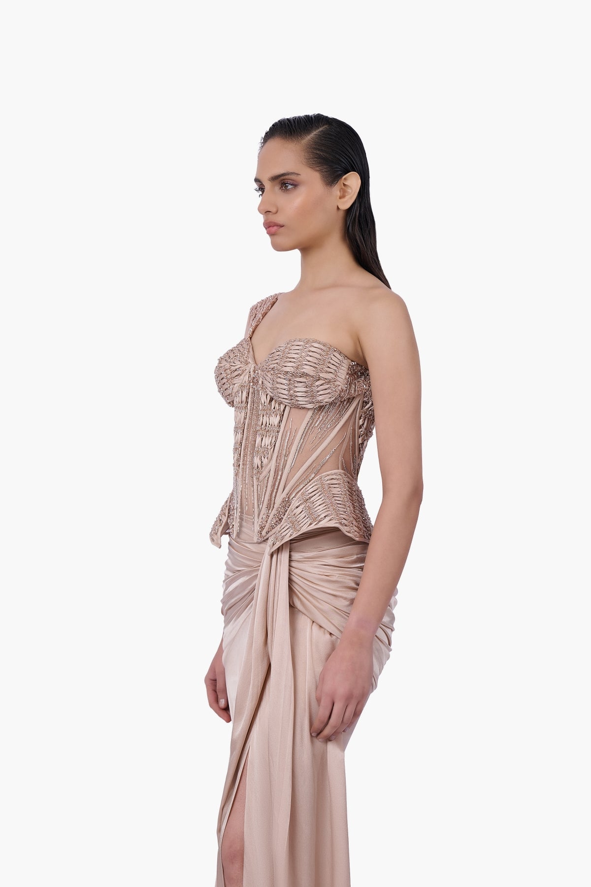 Woven Bodice Crystal-Draped Saree