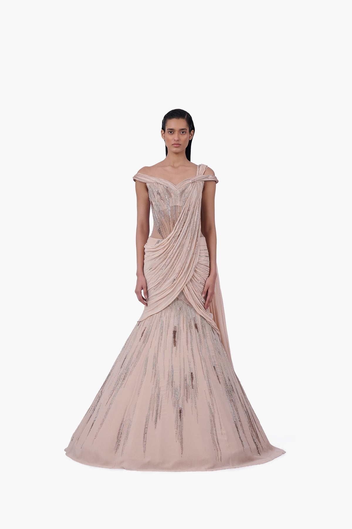 The Champagne Veil Saree Lehenga
