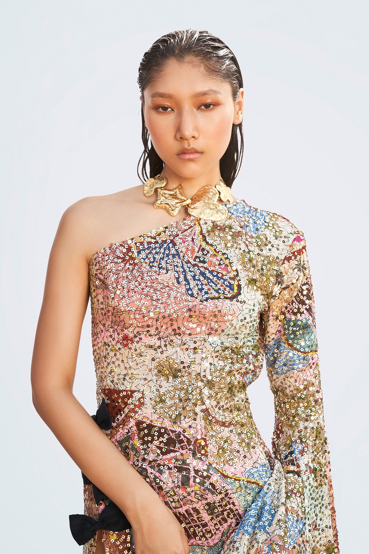 Roshni Chopra In Mariners - Muse Multicolor Sequined Bow Gown