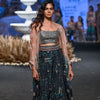 OMBRE CAPE WITH SILVER EMBROIDERED BUSTIER AND NUSRAT DRAPE SKIRT
