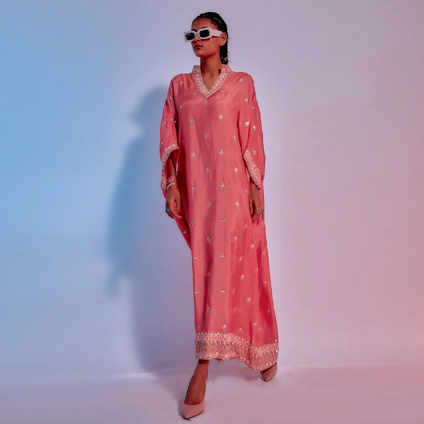 CORAL EMBELLISHED SUMMER SILK KAFTAN
