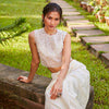 BEIGE SAREE STYLE SKIRT WITH BUSTIER AND ORGANZA CROP TOP