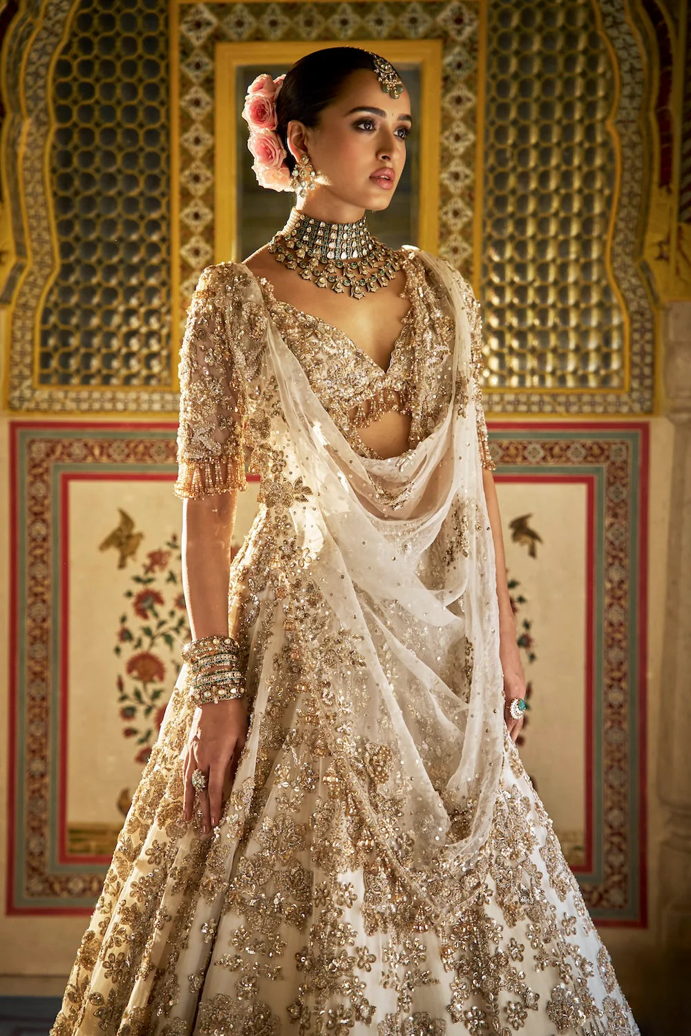 Ivory Gold Floral Lehenga Set