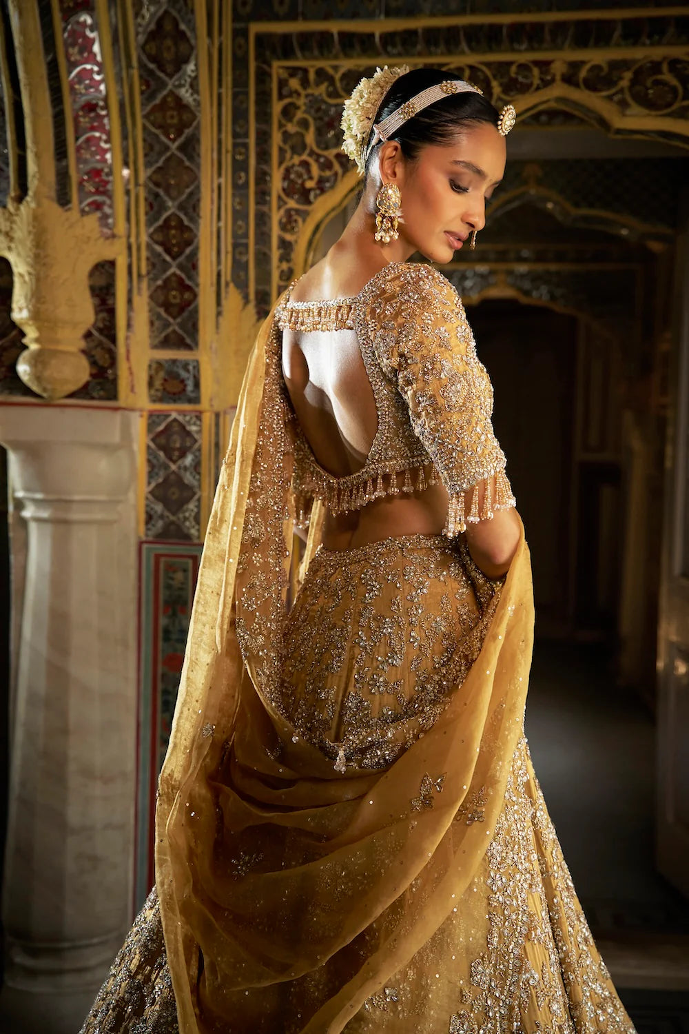 Gold Crystal Lehenga Set