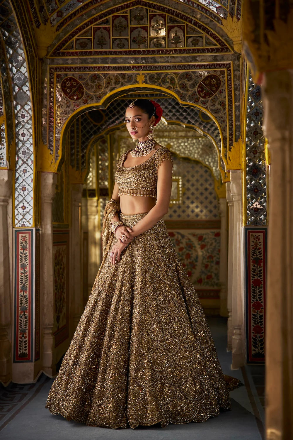 Antique Gold Scalloped Lehenga Set