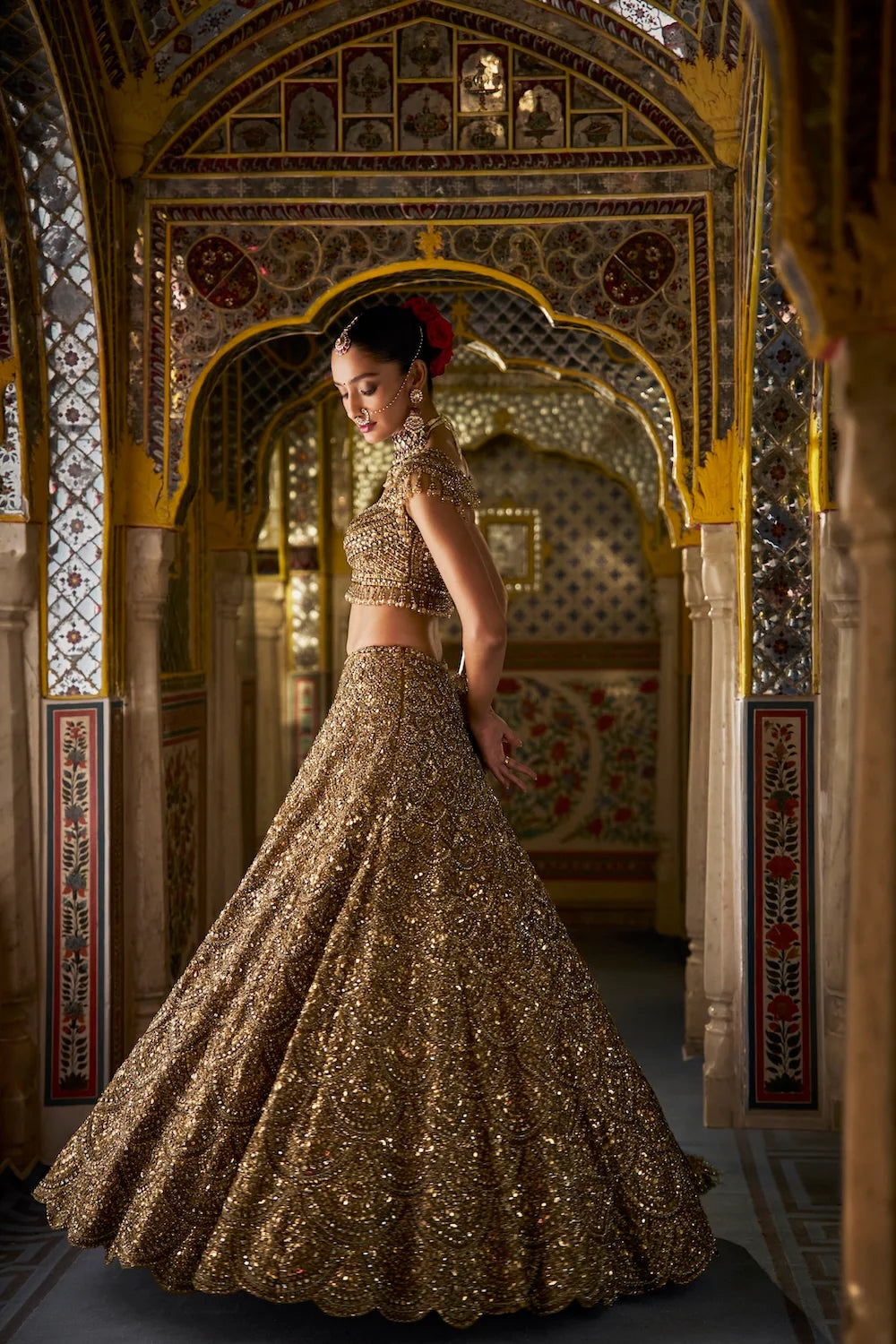 Antique Gold Scalloped Lehenga Set