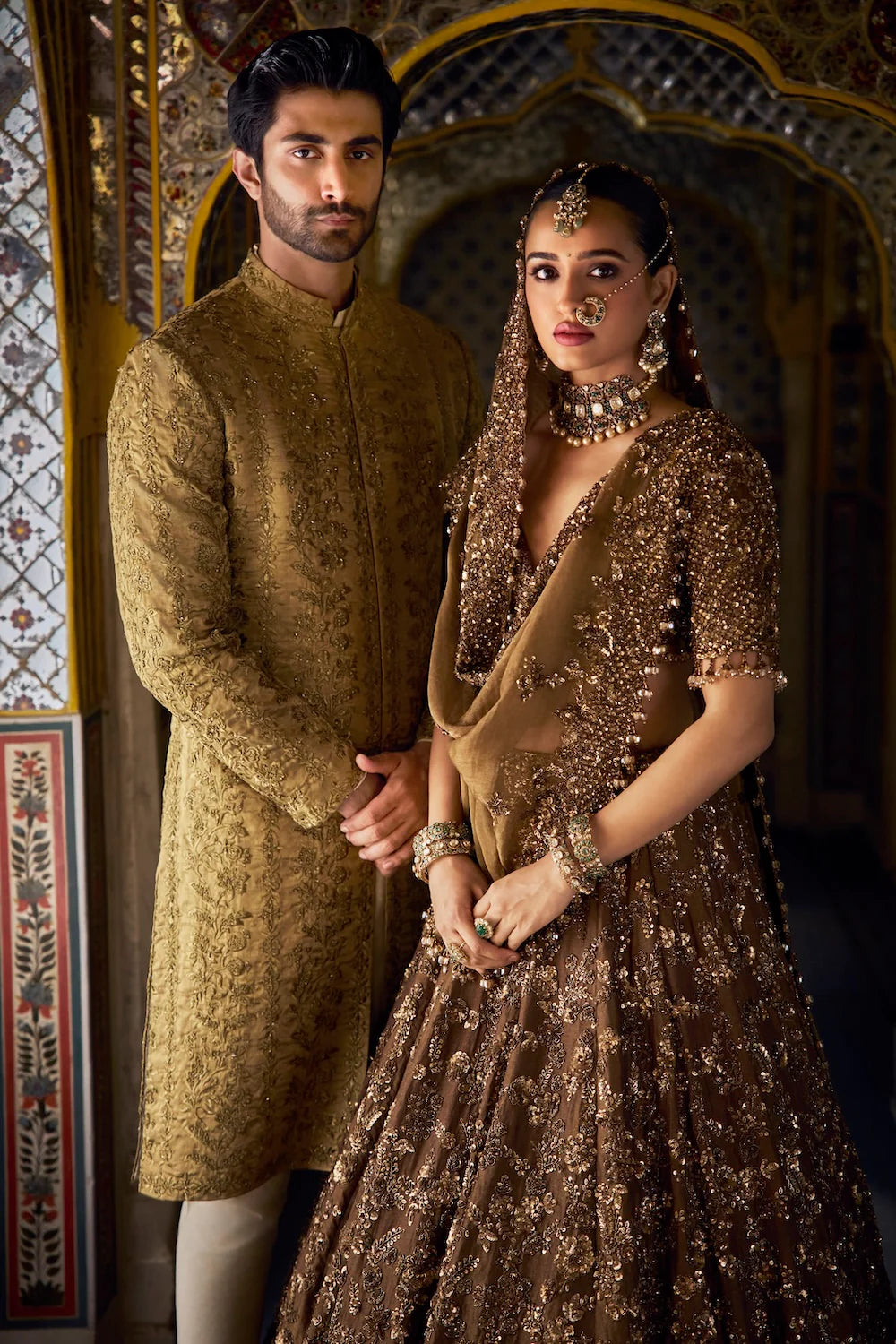 Antique Gold Tissue Sherwani Set