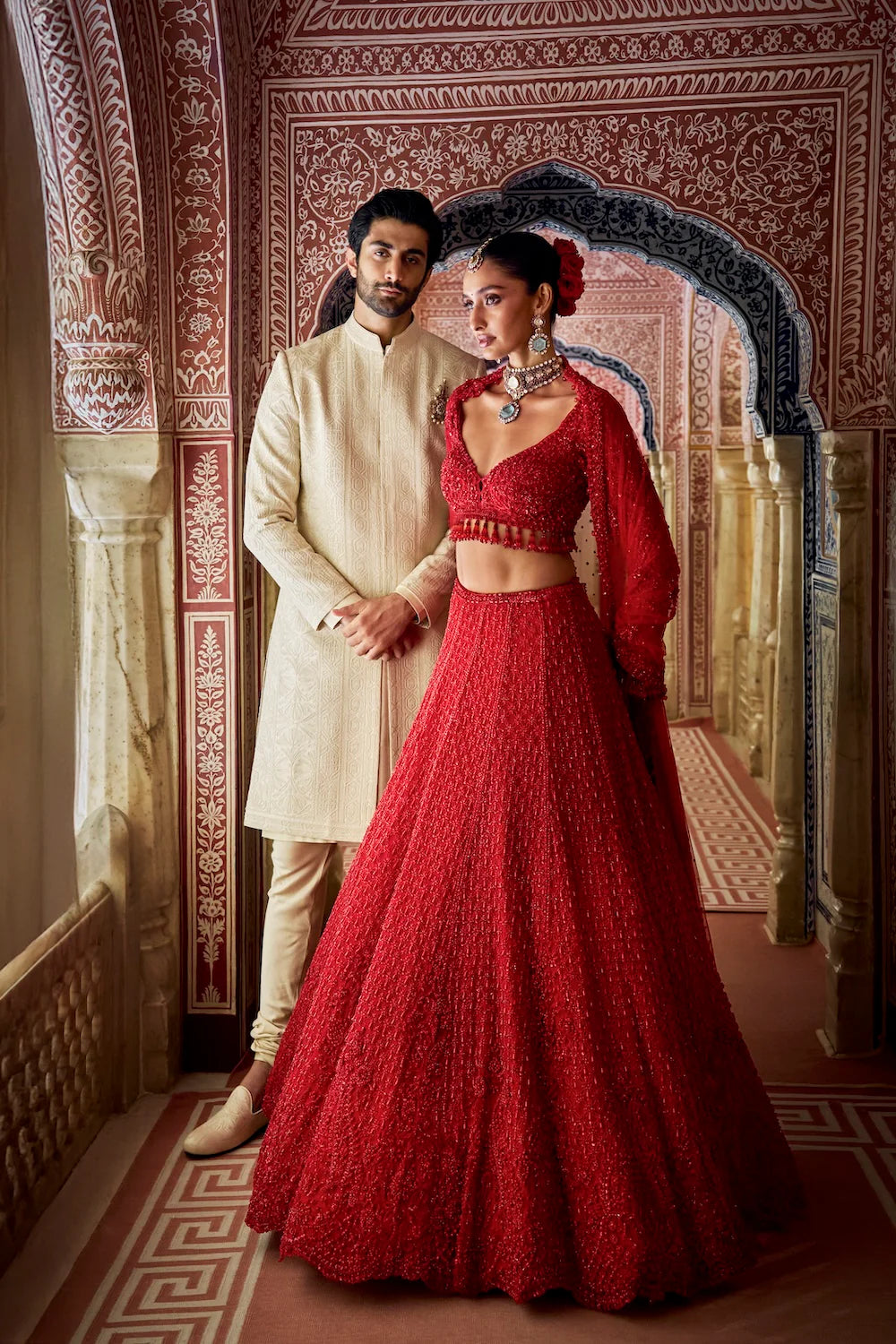 Red Cut Work Lehenga Set