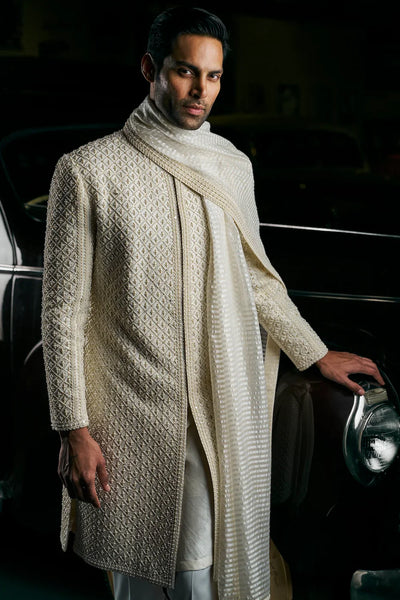 Ivory Pearl Sherwani Set- Ready to Ship