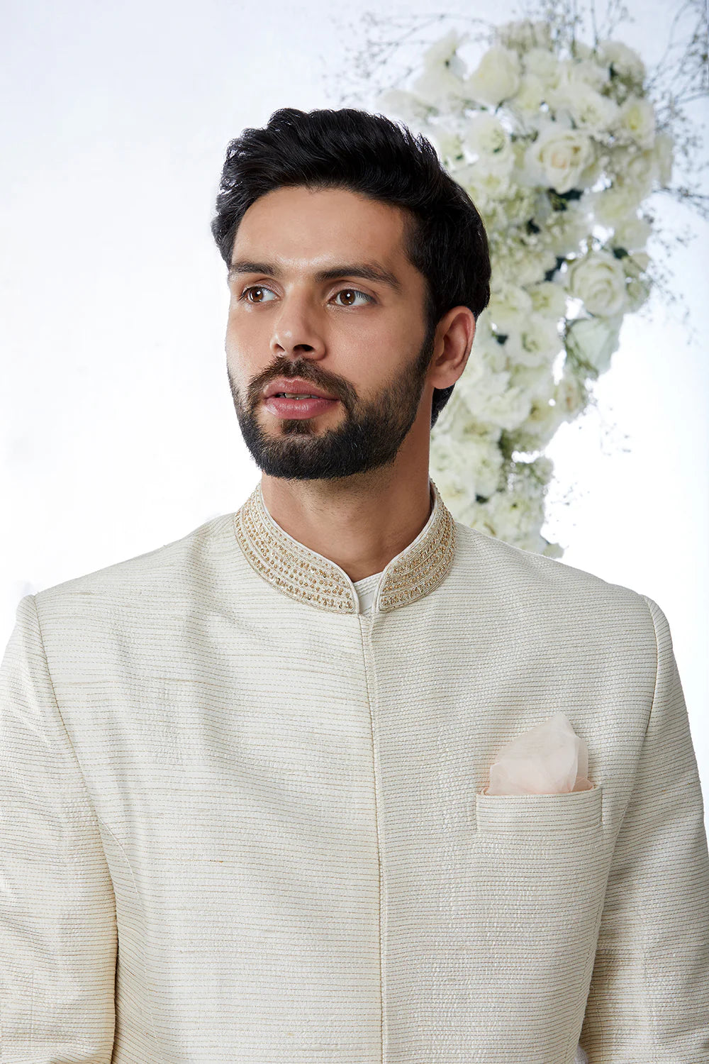 Cream Gold Sherwani Set
