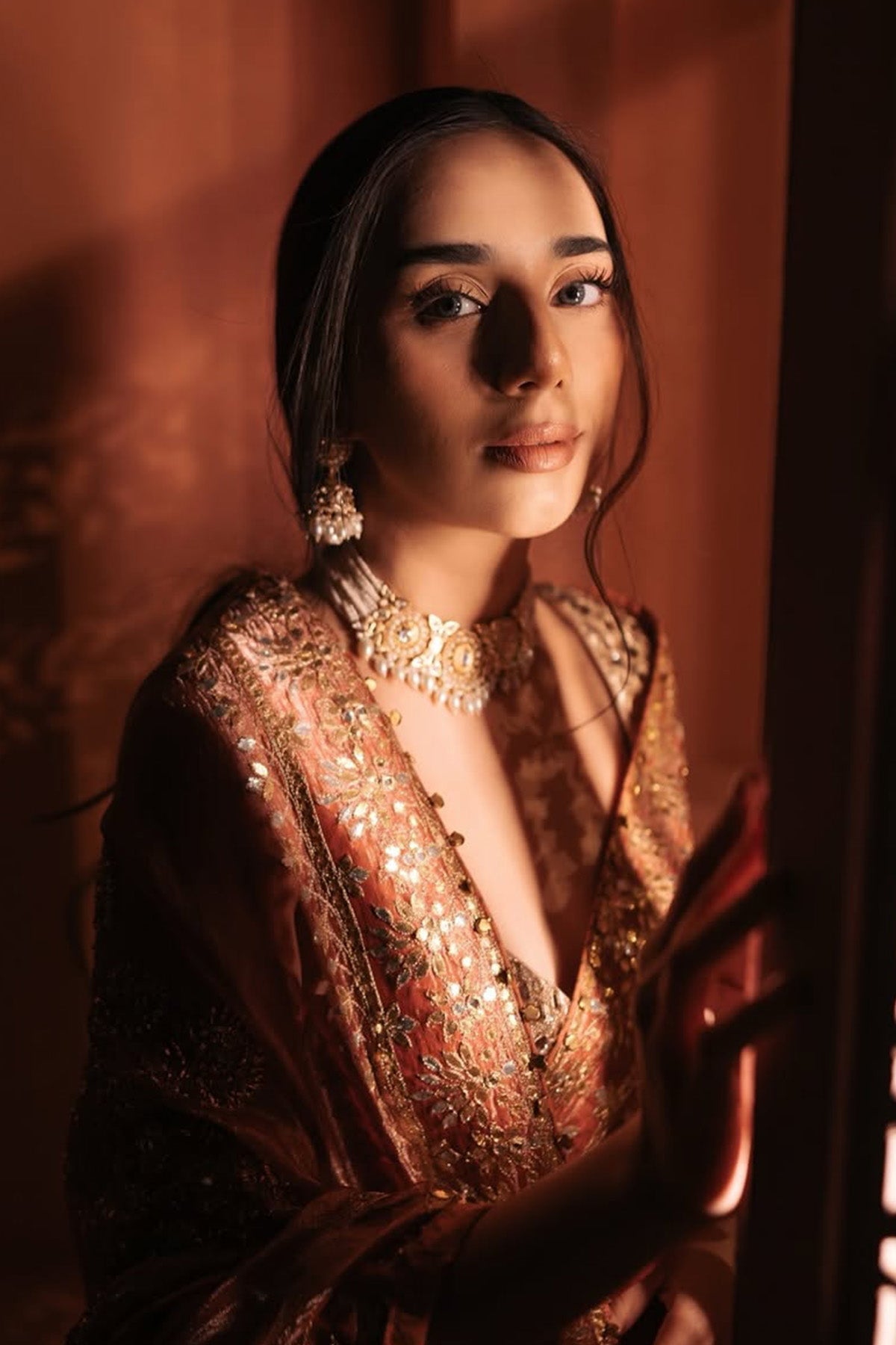 Anupreet Sidhu in Mayur Shilp Saree and Rose Gold Mirror blouse