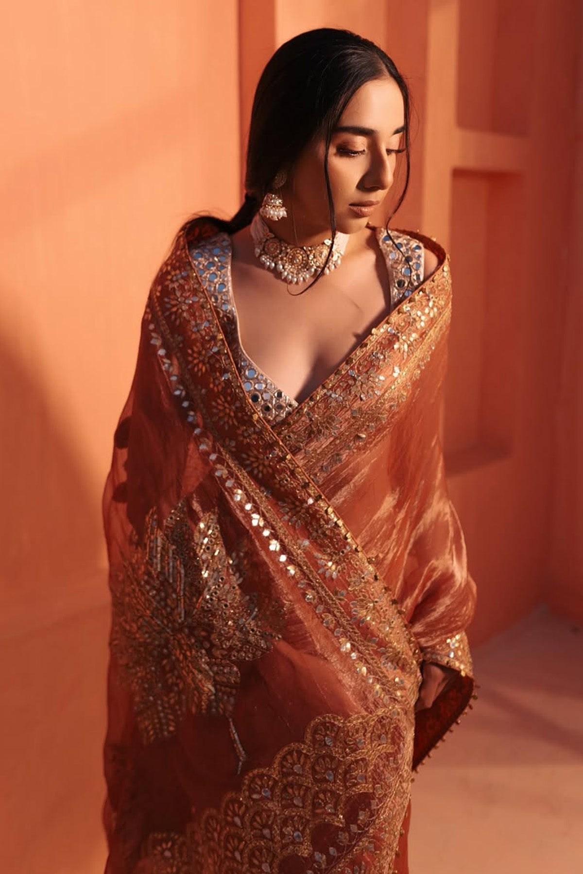 Anupreet Sidhu in Mayur Shilp Saree and Rose Gold Mirror blouse