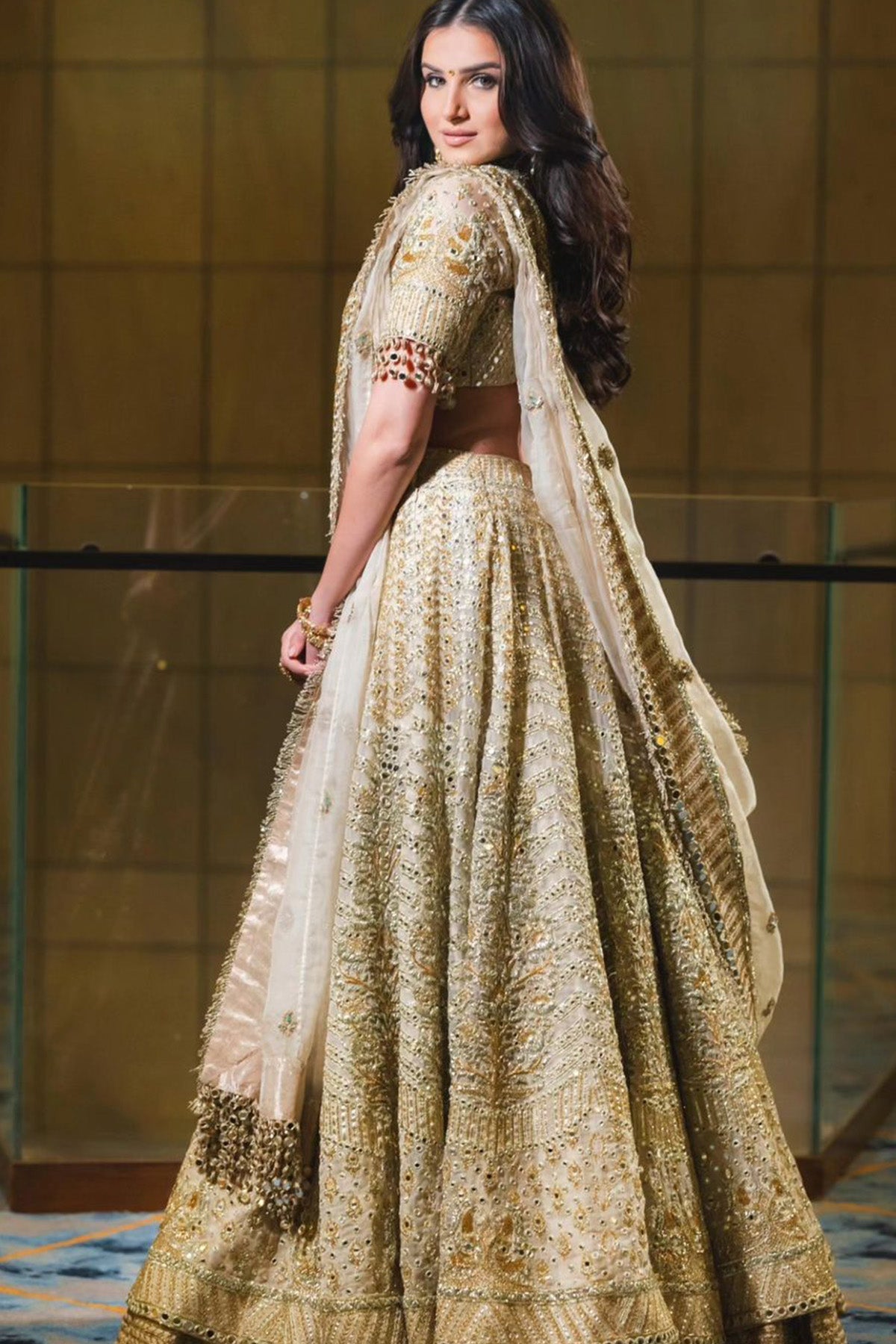 Tara Sutaria in Shvet Afsana Lehenga  with Single Dupatta