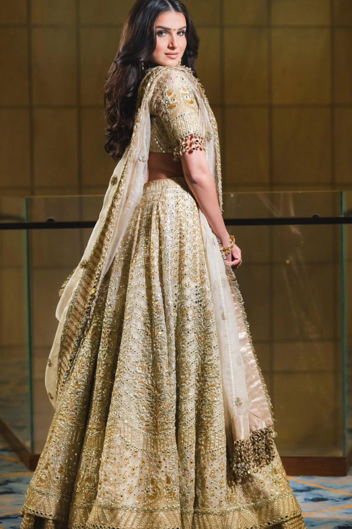 Tara Sutaria in Shvet Afsana Lehenga  with Single Dupatta