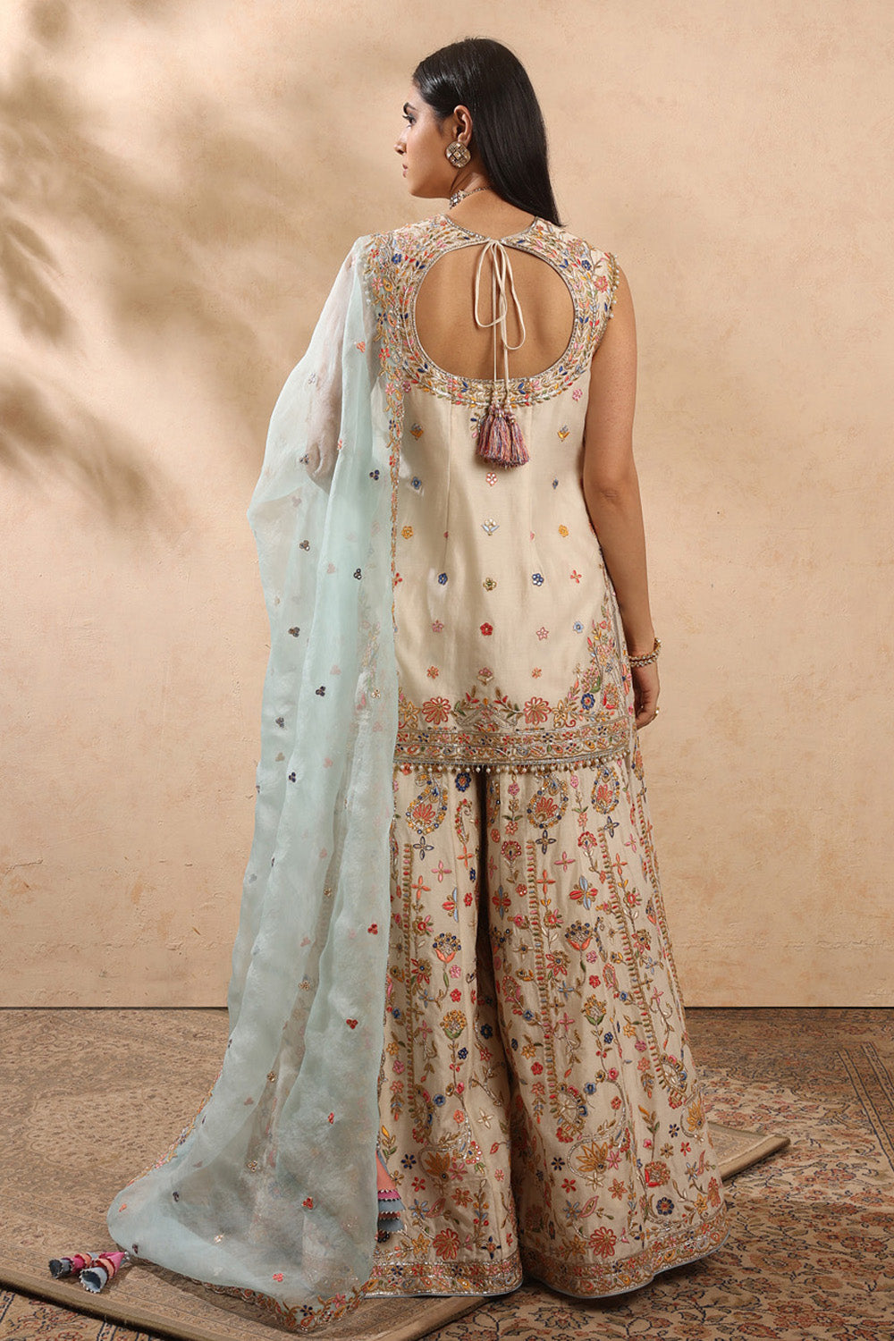 Ivory & Blue Sharara Set