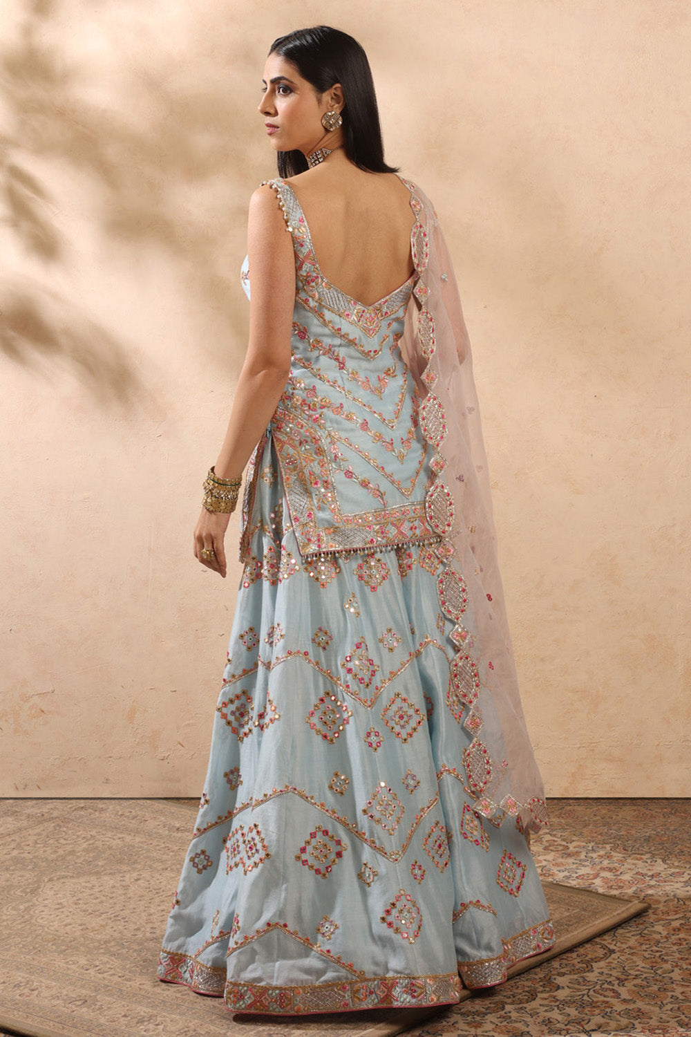 Blue & Pink Sharara Set