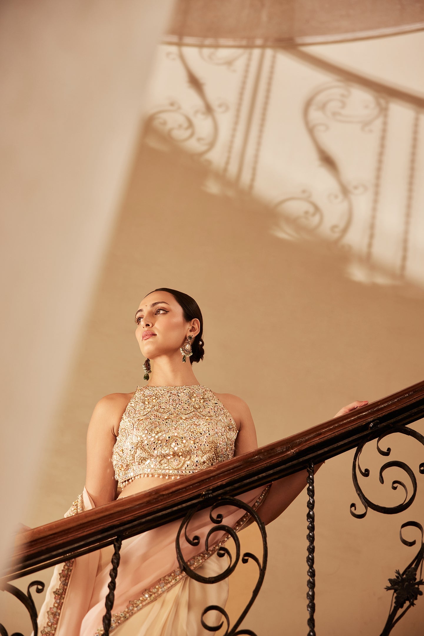 Pink Ivory Ombre Organza Saree Set