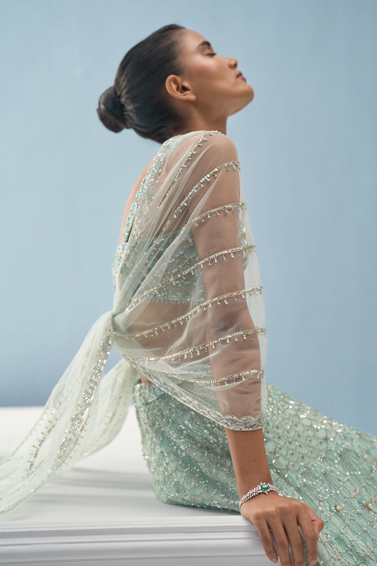 Aqua Blue Tulle Lehenga Set