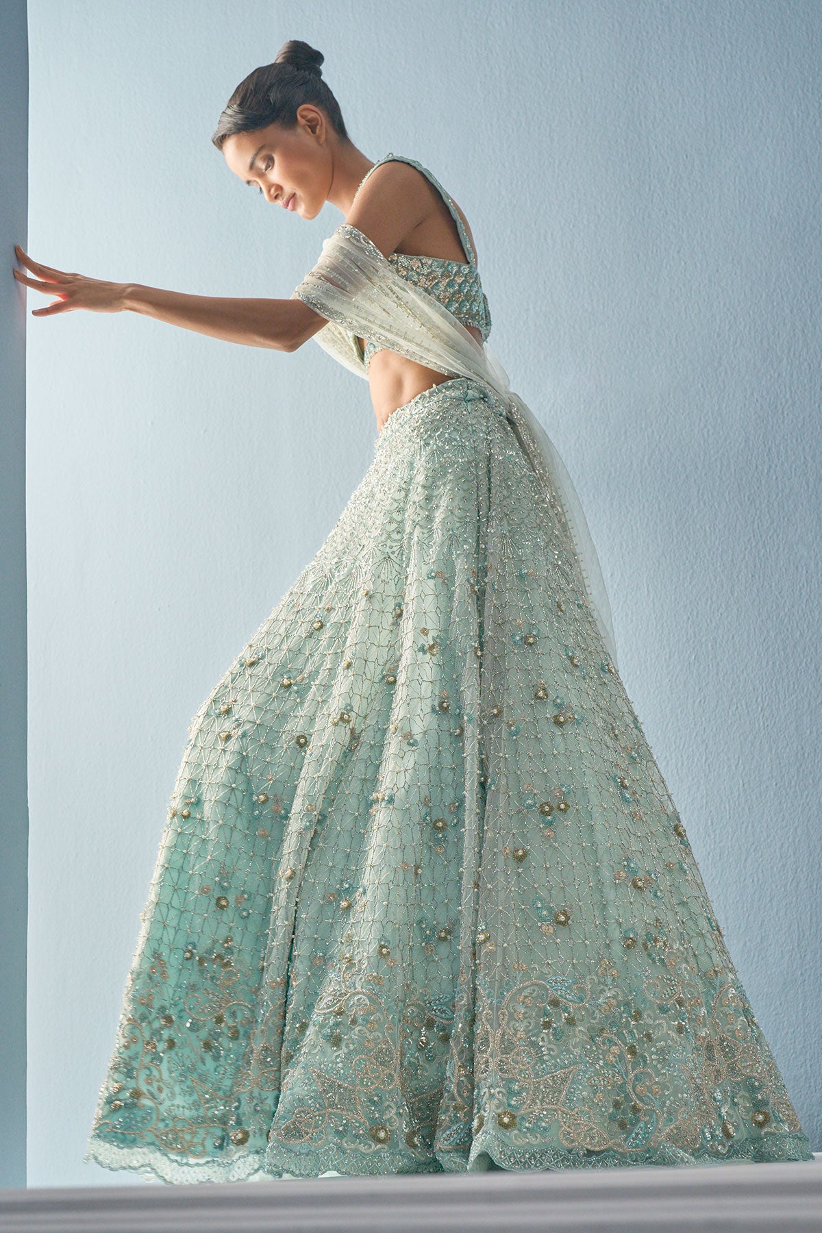 Aqua Blue Tulle Lehenga Set