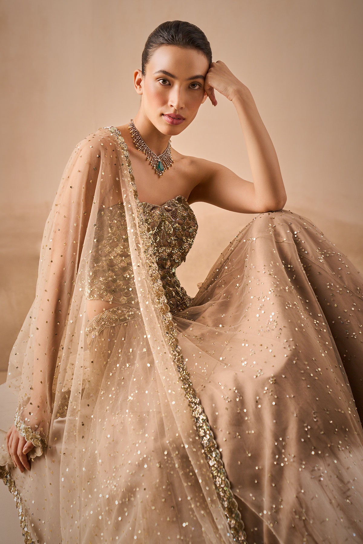 Biscuit Brown Lehenga And Corset