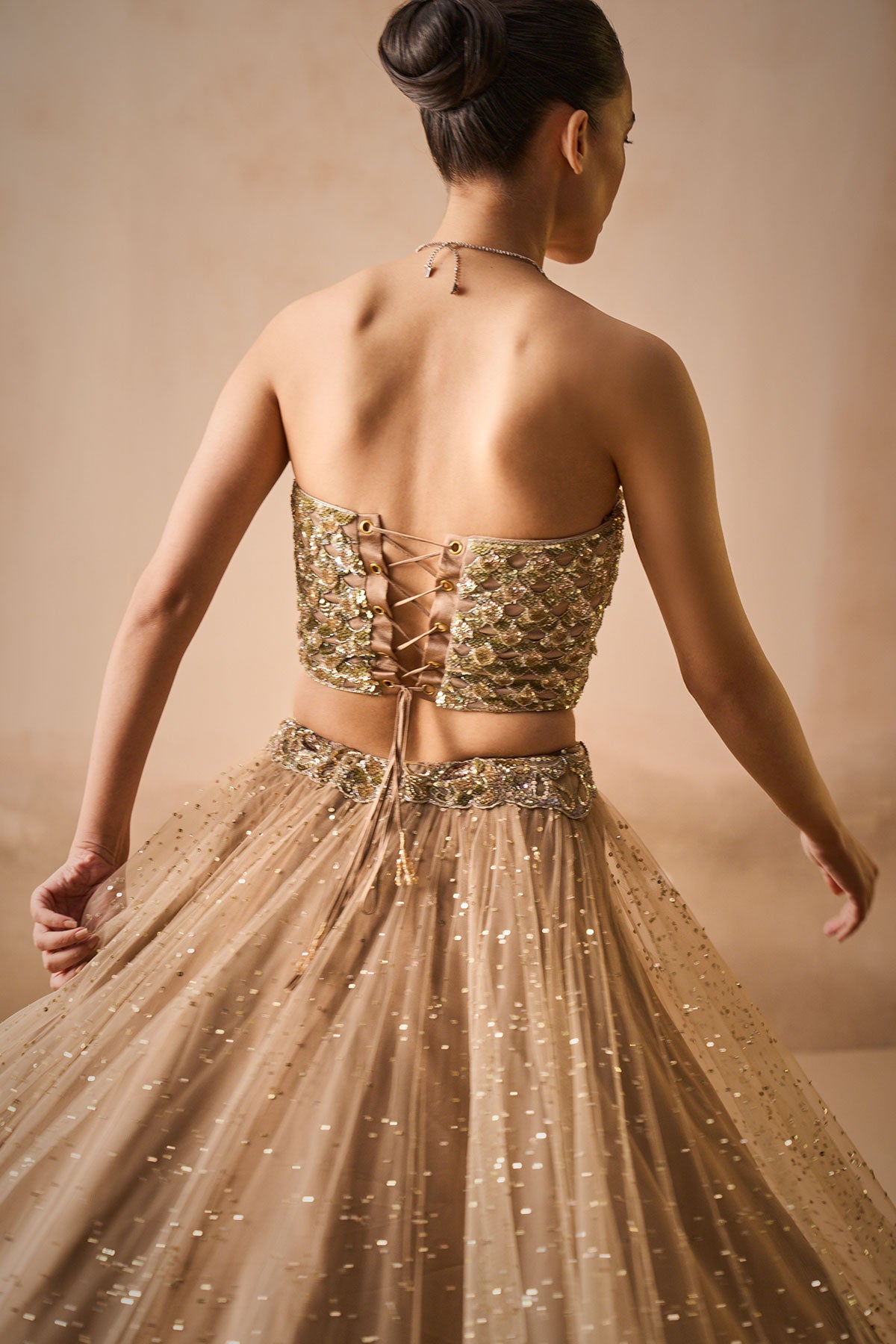 Biscuit Brown Lehenga And Corset