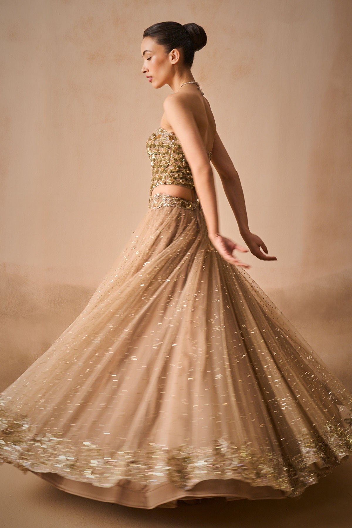 Biscuit Brown Lehenga And Corset