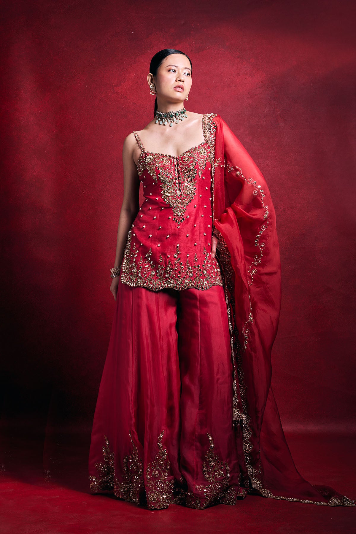 Red And Pink Sharara Set