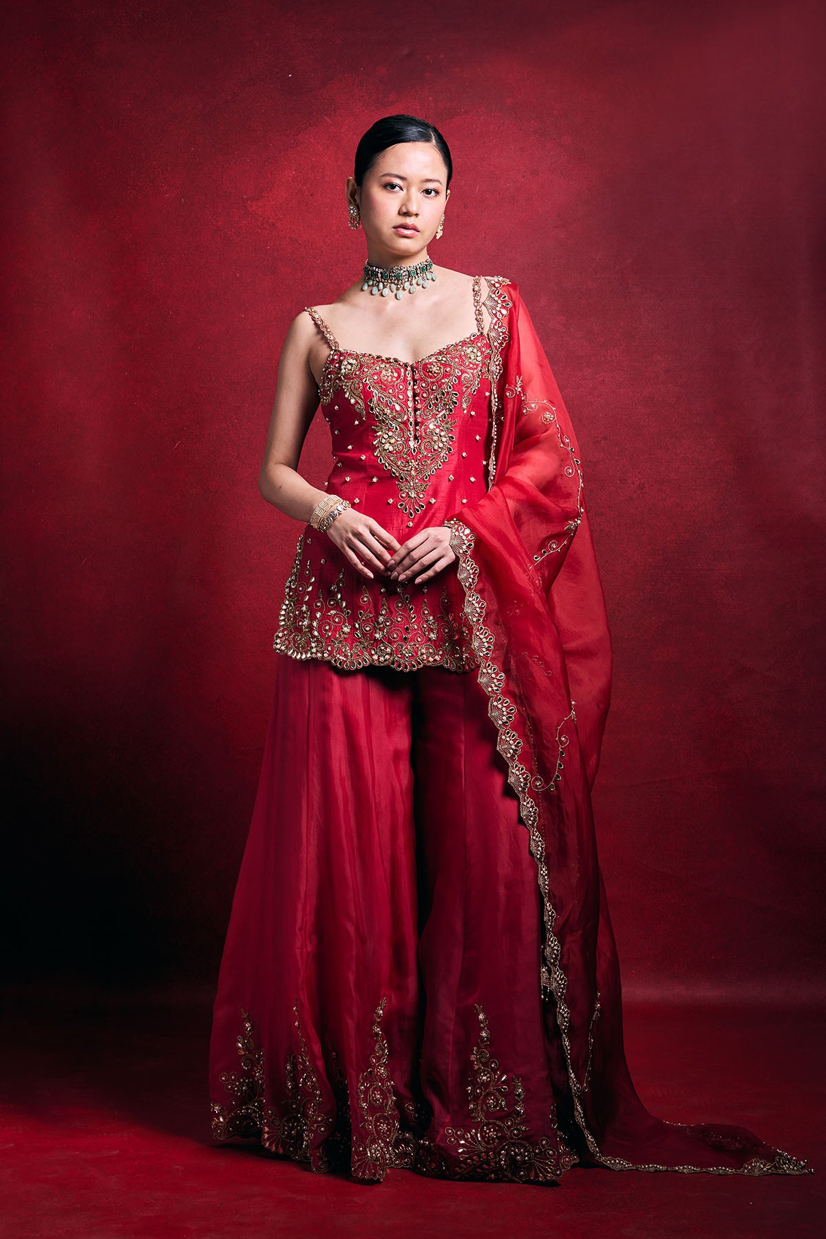 Red And Pink Sharara Set
