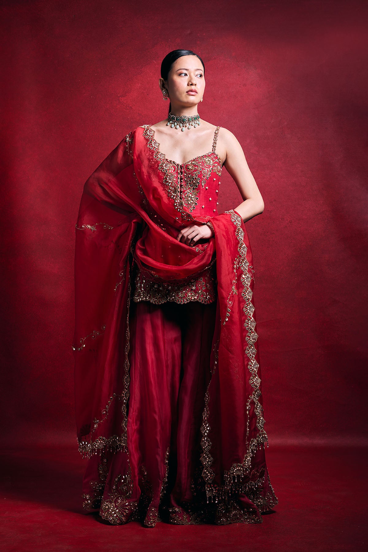 Red And Pink Sharara Set