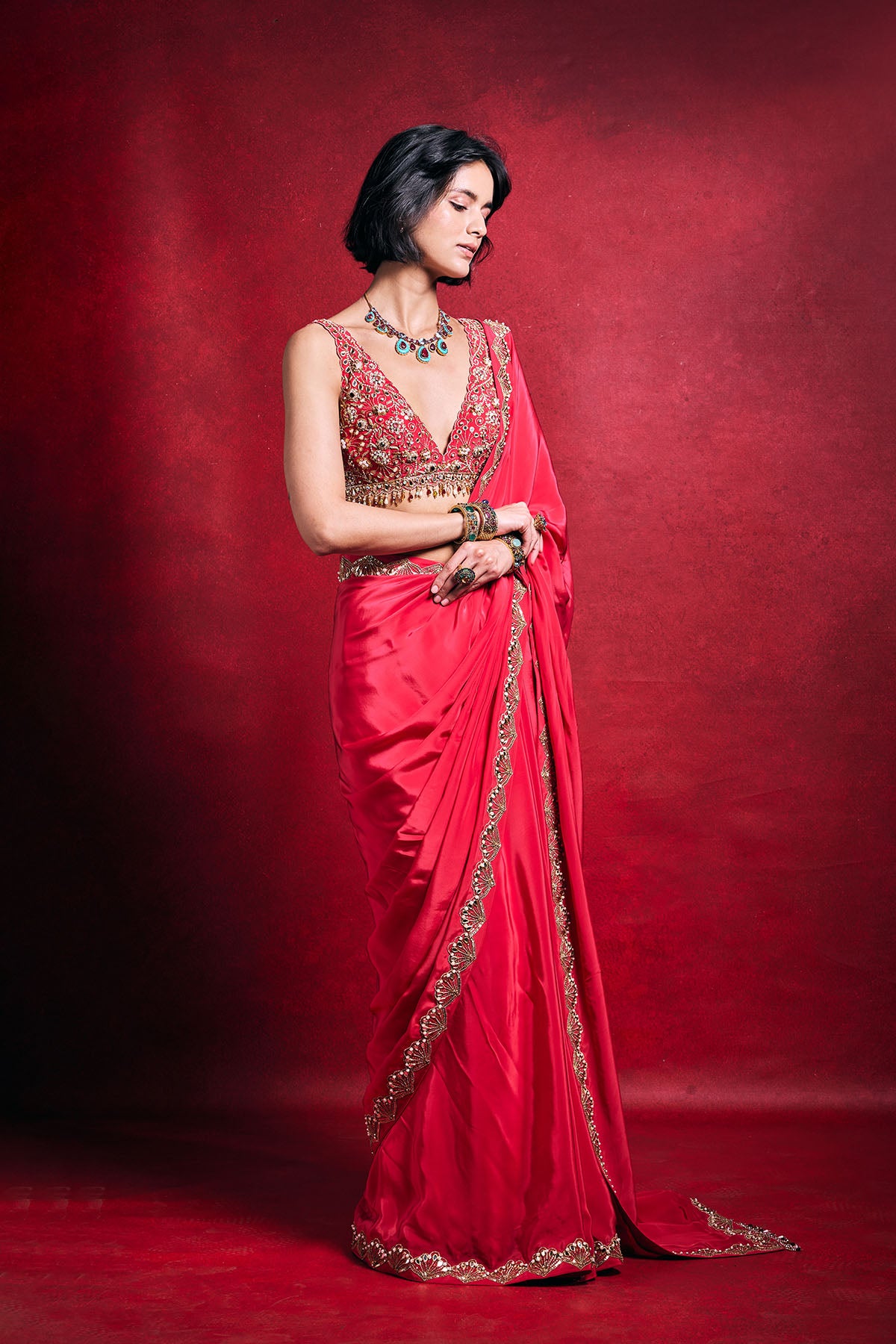 Fuscia Pink Crepe Saree