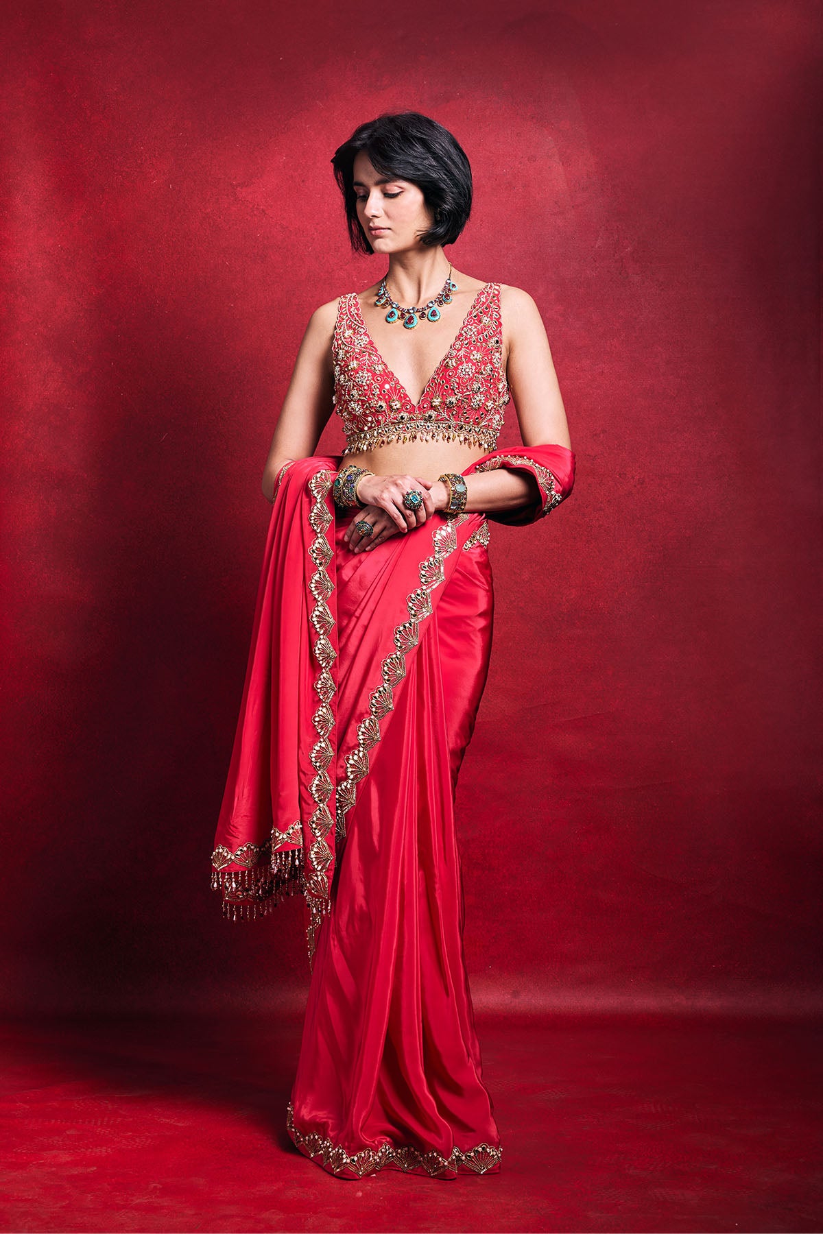 Fuscia Pink Crepe Saree