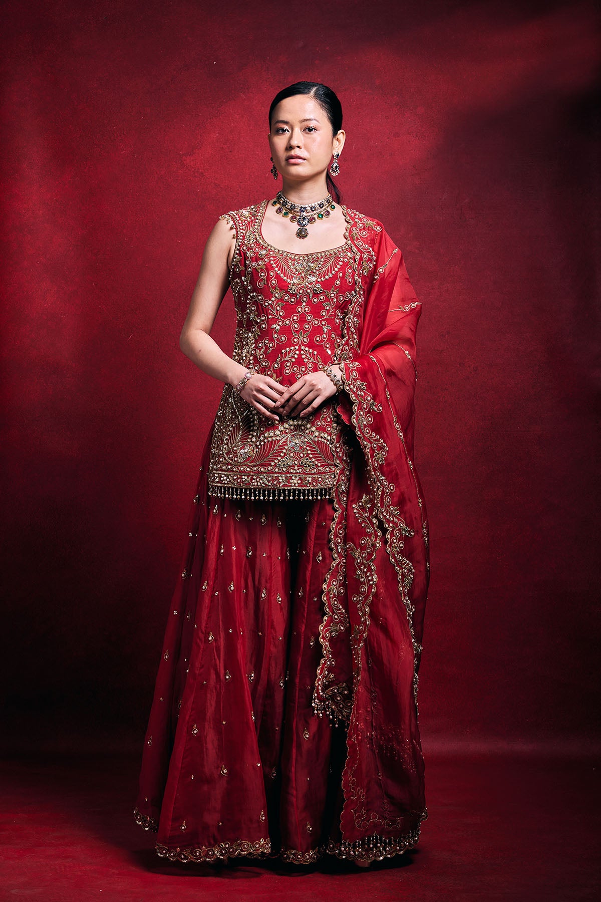 Red Sharara Set