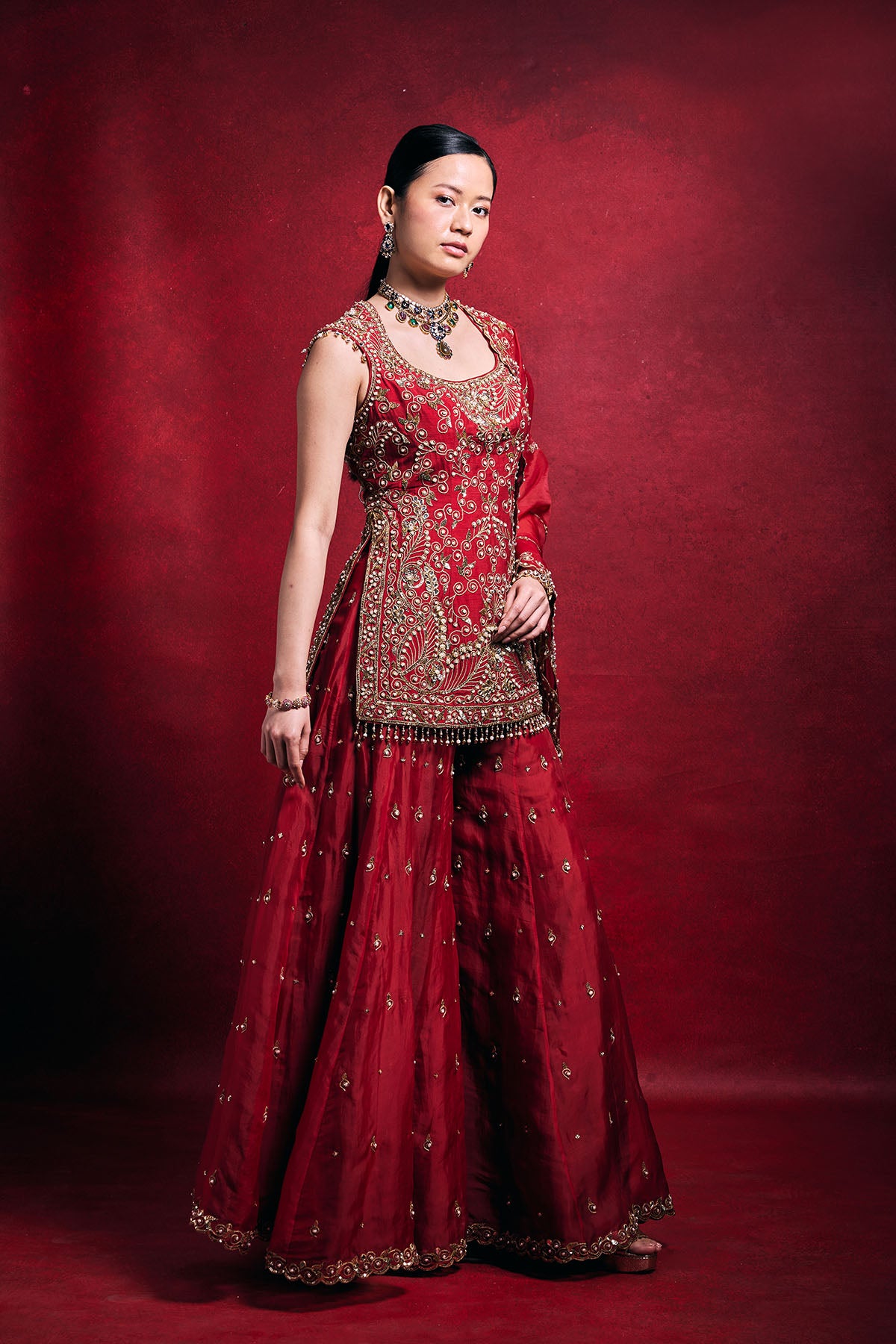 Red Sharara Set