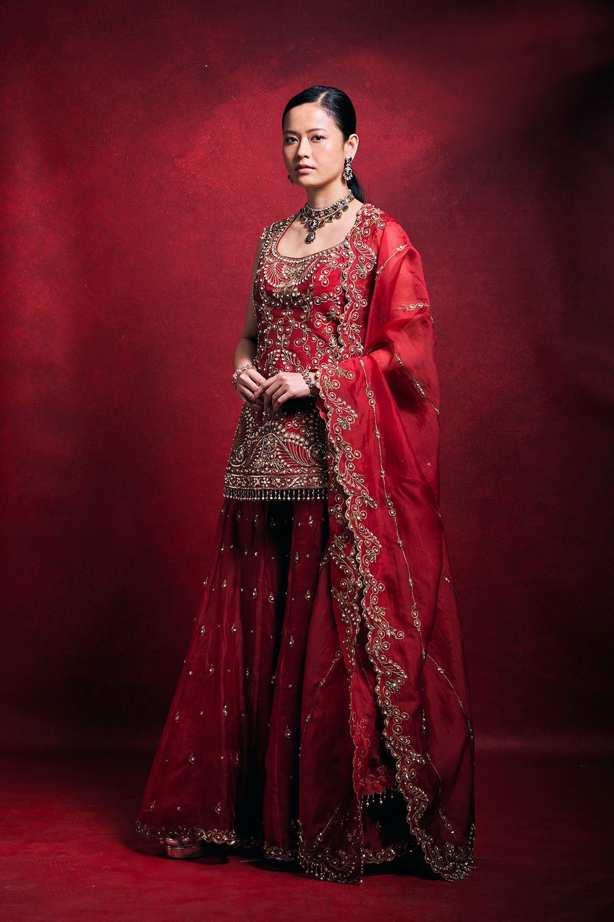 Red Sharara Set