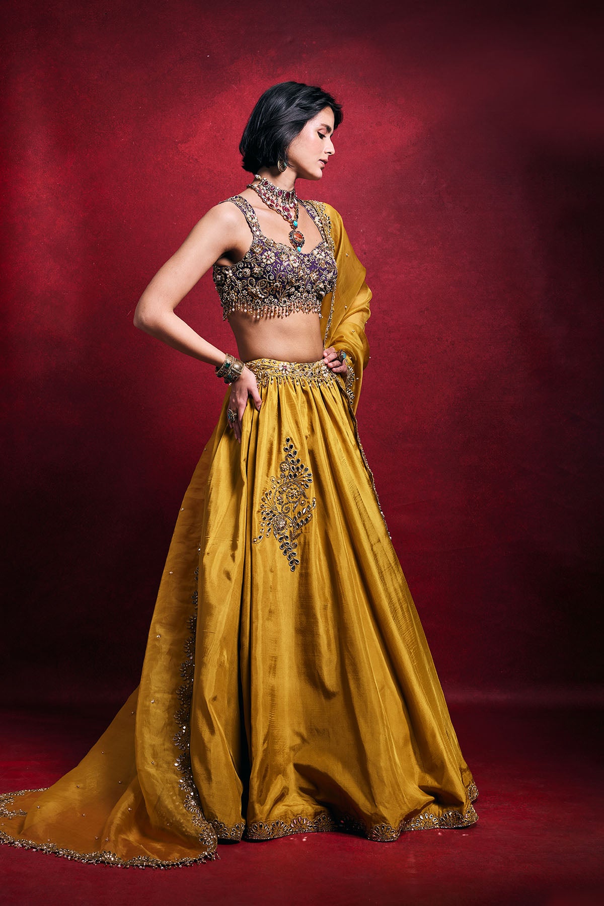 Mustard Silk Lehenga Set