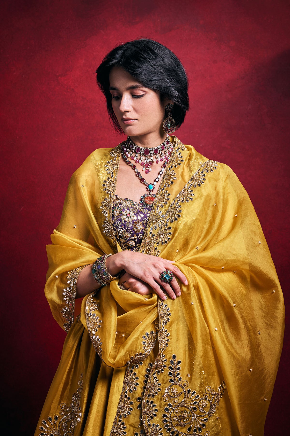 Mustard Silk Lehenga Set