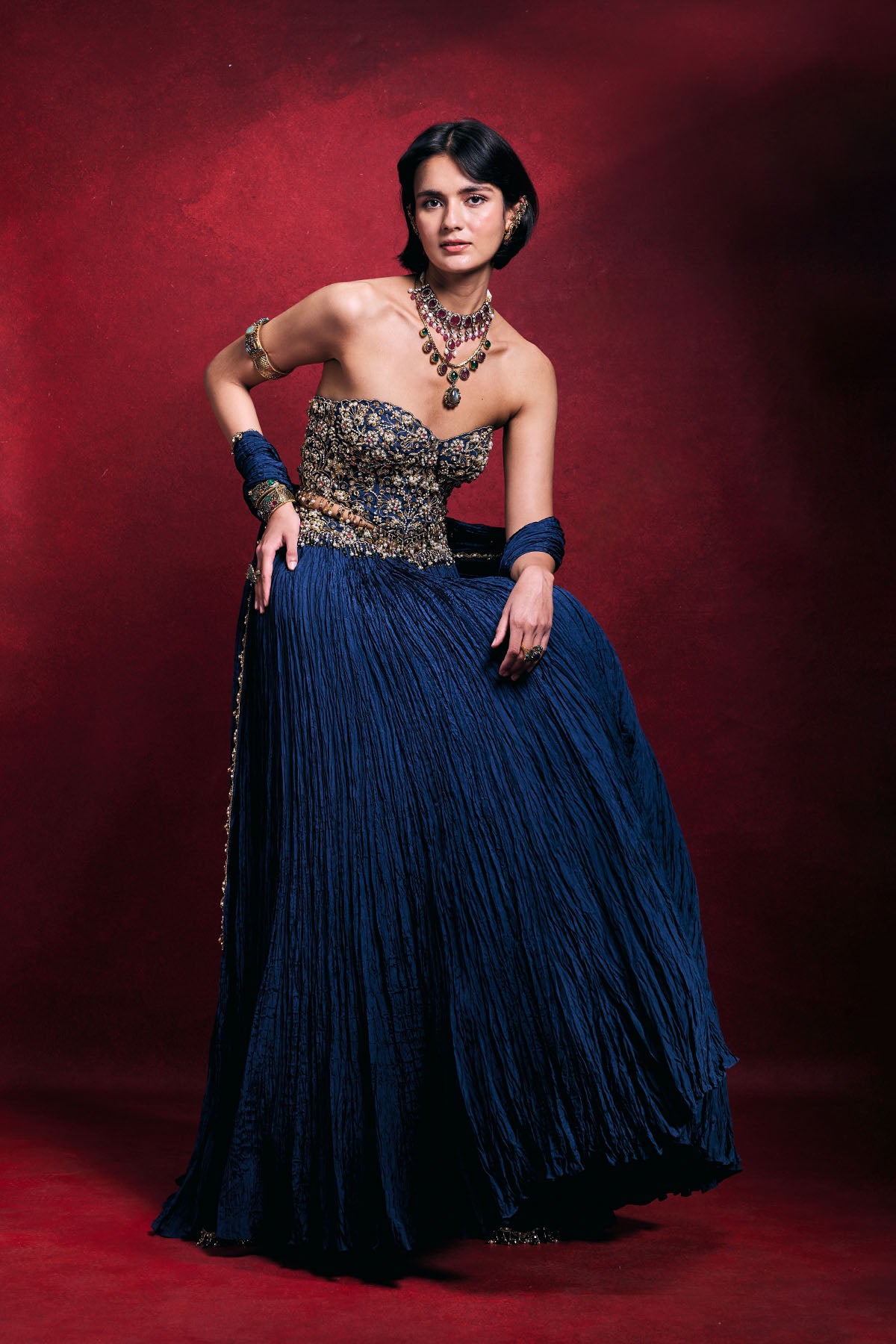 Royal Blue Crushed Lehenga Set