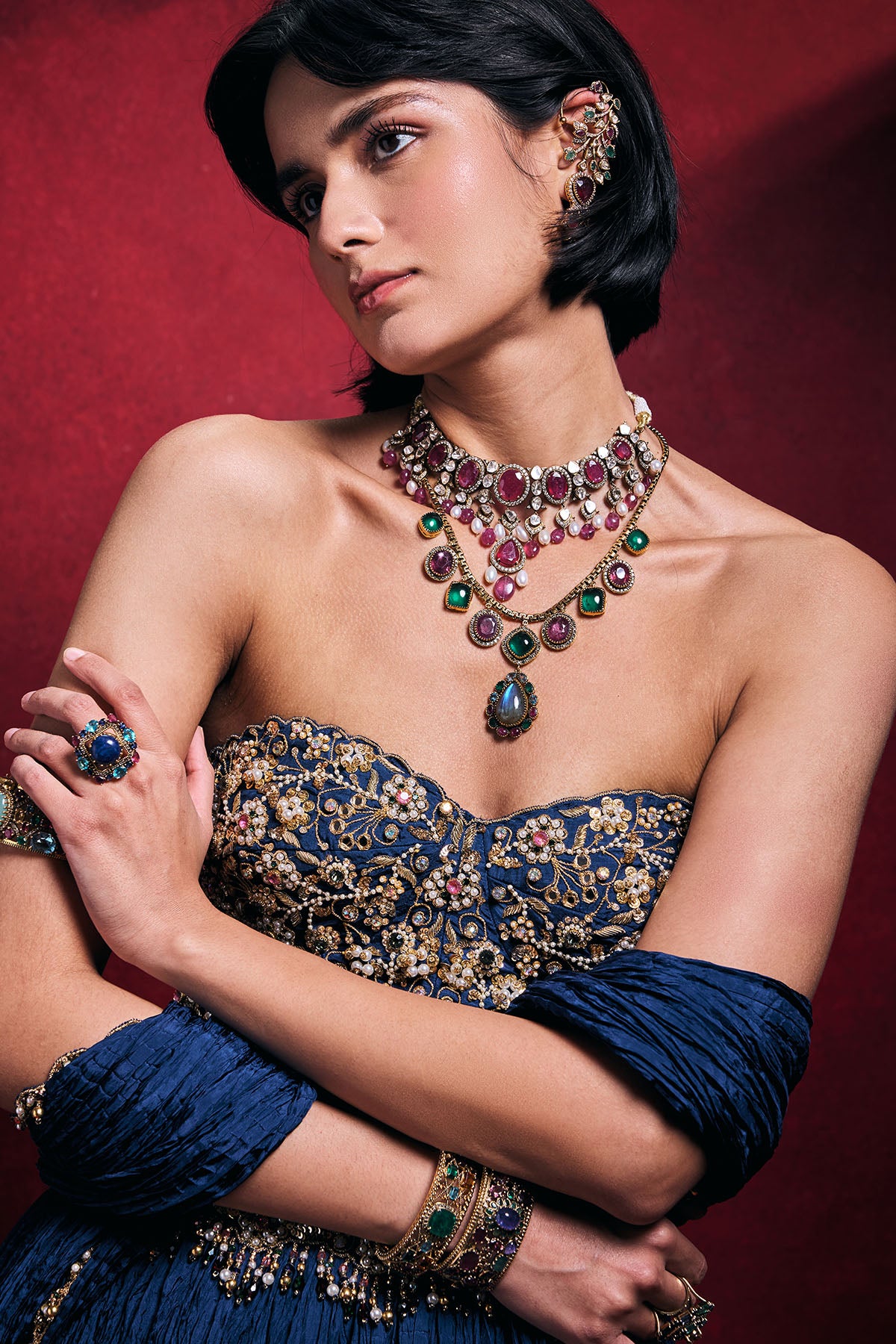 Royal Blue Crushed Lehenga Set