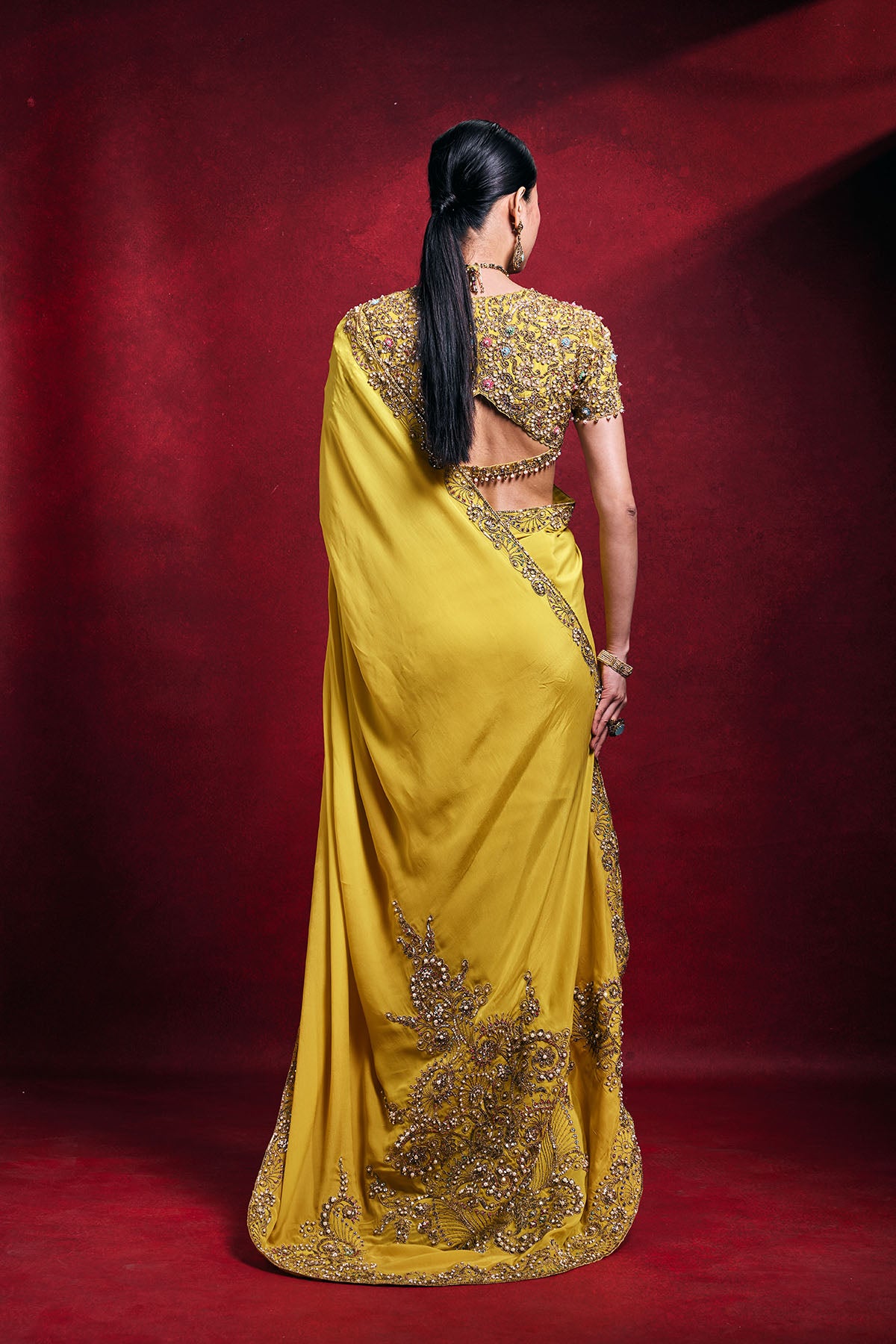 Yellow Crepe Saree Set