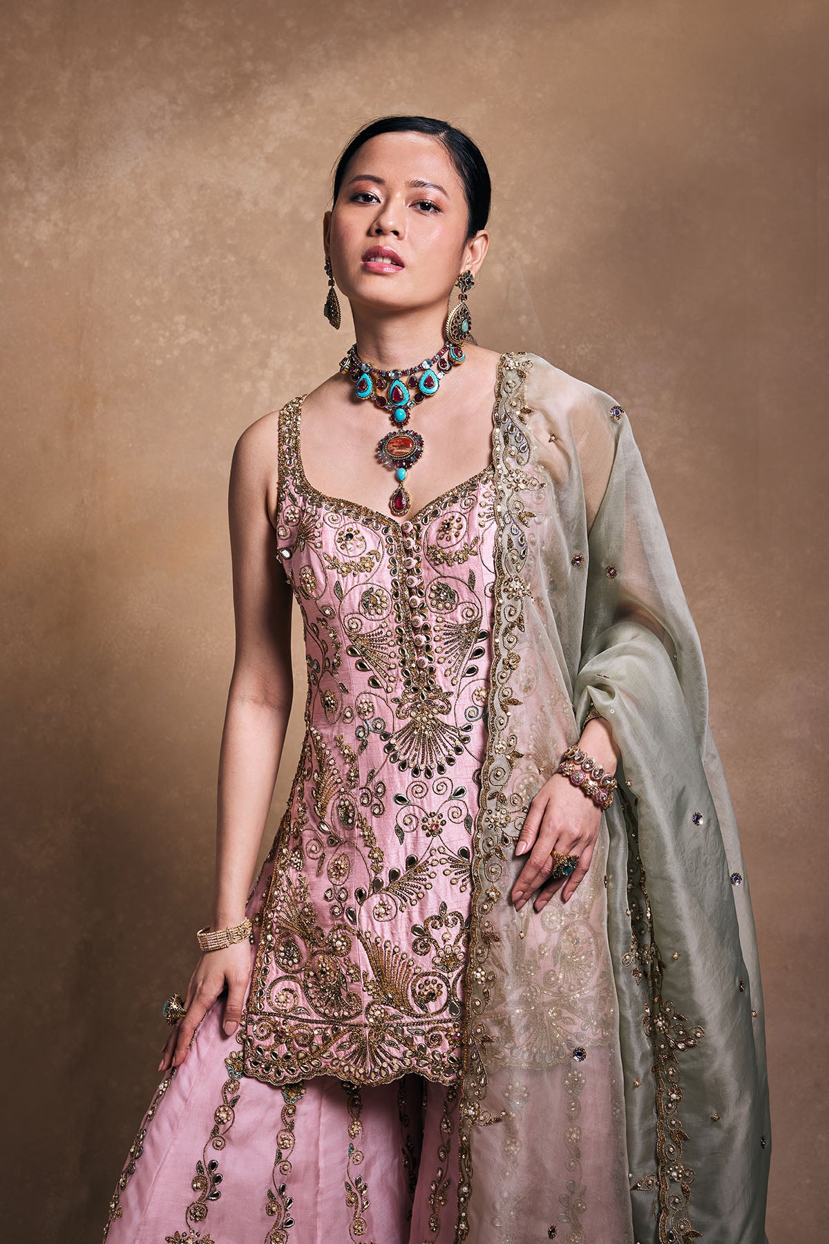 Blush And Sage Sharara Set